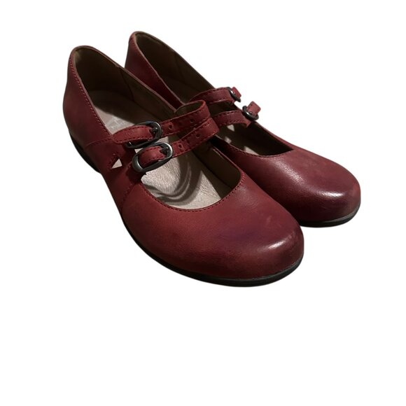 Dansko Flynn Red Mary Jane Shoes Round Toe Double Buckle Size 37 6.5 Women's - Picture 3 of 12